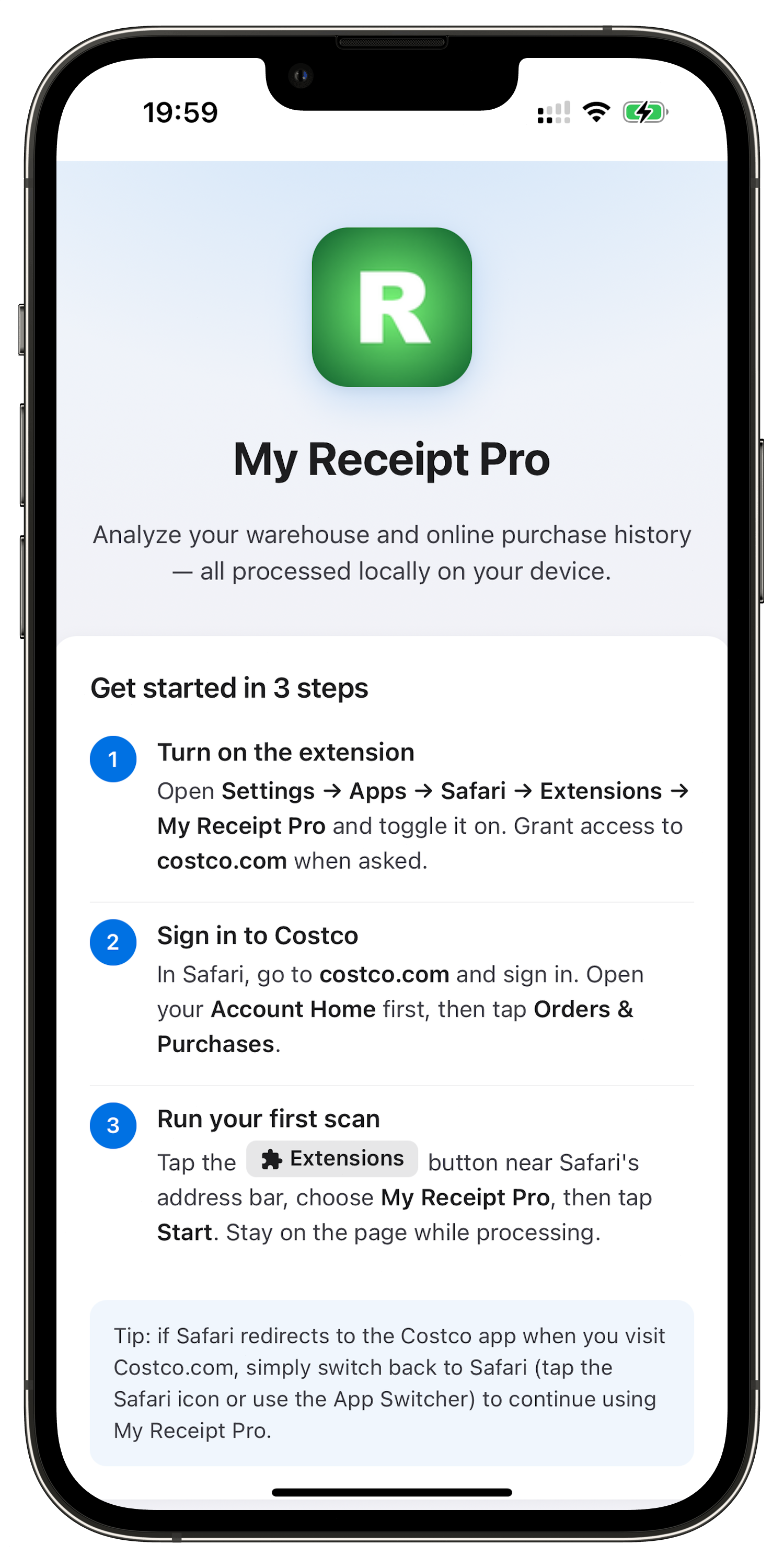 Receipt Pro on iOS — get started in 3 steps